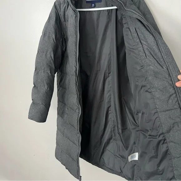 Lands End Down Puffer Coat Grey Hooded Size 10 12 Medium Winter Jacket Long - Picture 9 of 14